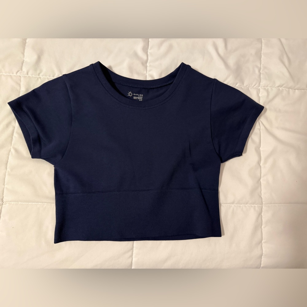 Offline by aerie Navy Blue Short Sleeve Top